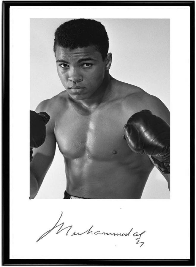 Muhammad Ali Autographed Themed Poster With Frame White/Grey/Black 50x40cm