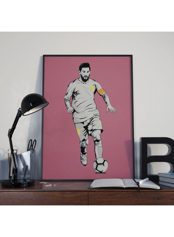 ملصق مع إطار بطبعة ليونيل ميسي متعدد الألوان 30x40سم