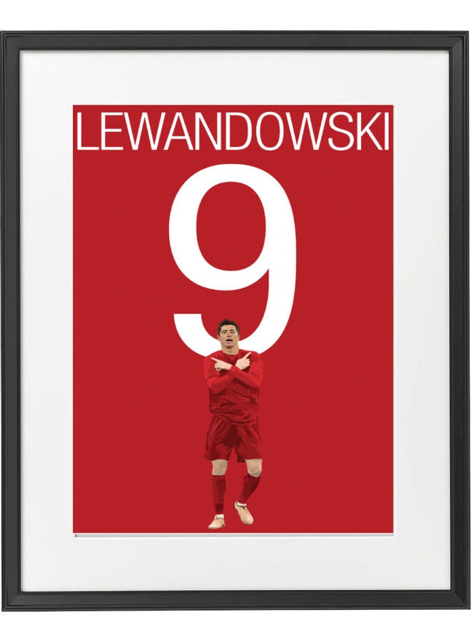ملصق بإطار بعنوان "Lewandowski Bayern Munich" أحمر/ أبيض/ أسود