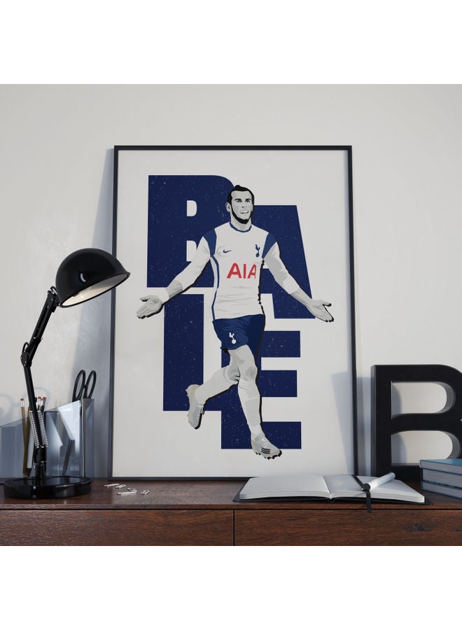 Gareth Bale Tottenham Spurs Illustration Themed Poster With Frame Multicolour 50x40cm