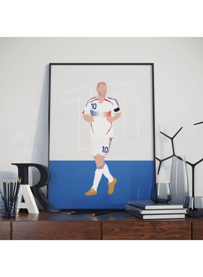 Zinedine Zidane France Illustration Themed Poster With Frame Multicolour 30x40cm