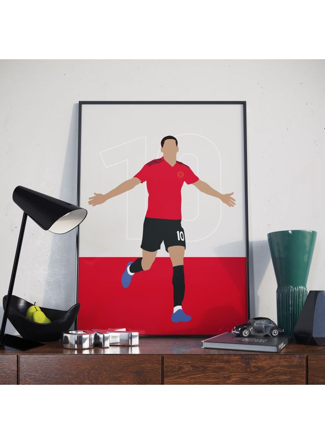 ملصق بإطار بتصميم صورة لاعب نادي مانشستر يونايتد "ماركوس راشفورد" متعدد الألوان 30x40سم