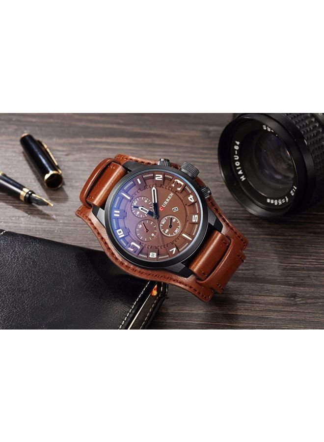 CURREN - men Leather Chronograph Wrist Watch M8225 - 47 mm -Coffee - Image 1