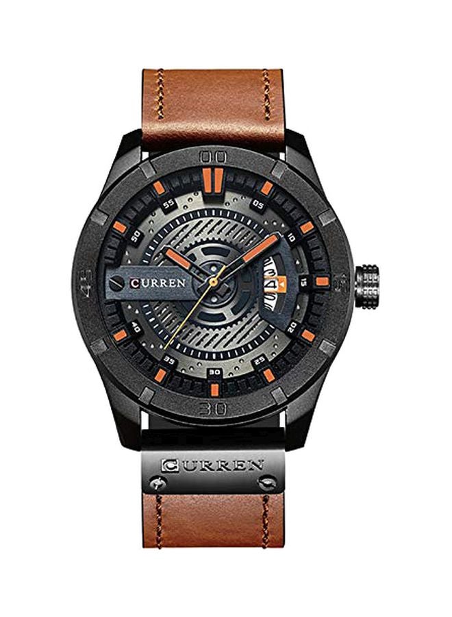 كارين ساعة يد بعقارب وسوار من الجلد طراز W- 8301-BR - 45 ملم - بني للرجال - Image 1