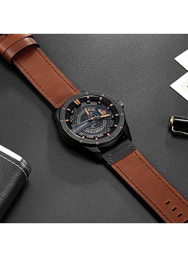 كارين ساعة يد بعقارب وسوار من الجلد طراز W- 8301-BR - 45 ملم - بني للرجال - Image 2