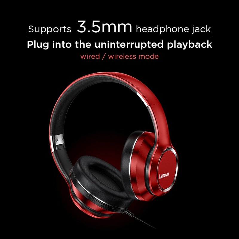 Lenovo Foldable Noise-cancelling Wireless Bluetooth Headphone Red - Image 4