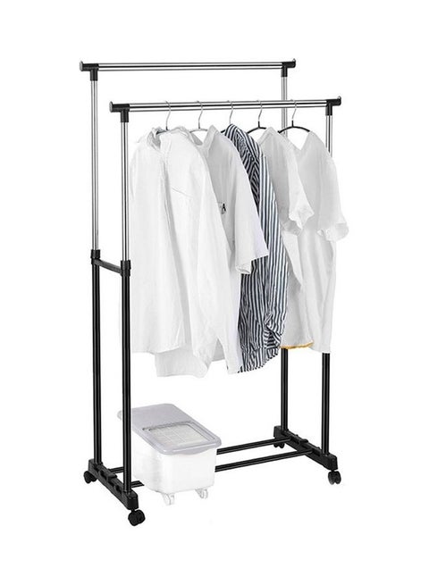 Double Pole Clothes Portable Rack Silver/Black 78x42x160cm