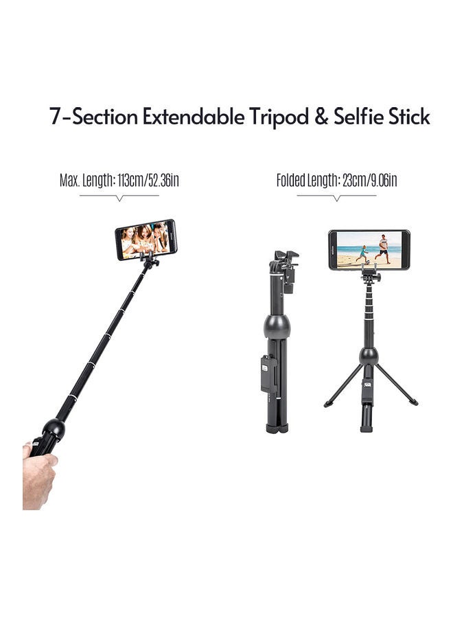 Yunteng - 2-In-1 Portable Foldable Selfie Stick Tripod Black - Image 1