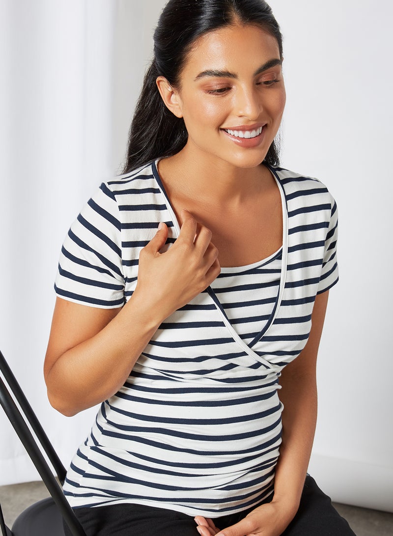 Mamalicious - Stripe Nursing Top Navy Blazer-Blue - Image 1
