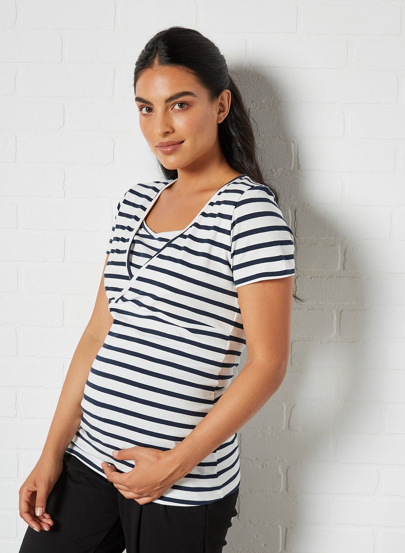 Mamalicious - Stripe Nursing Top Navy Blazer-Blue - Image 1
