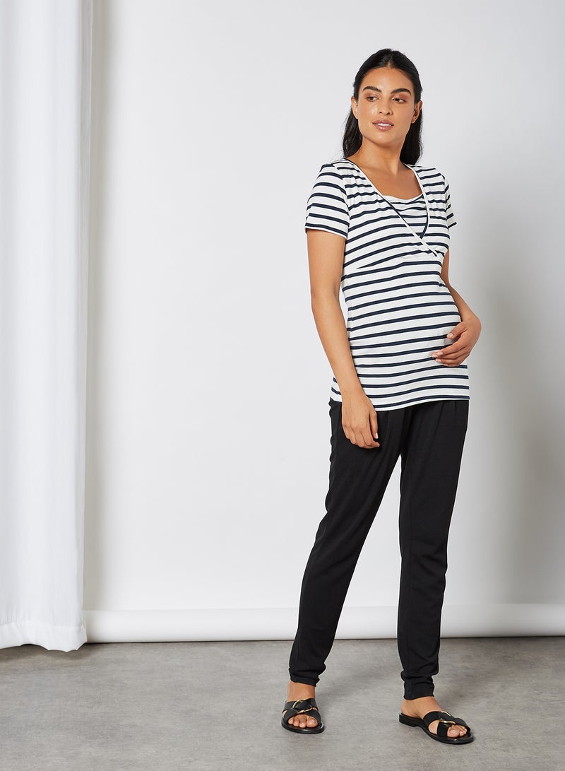 Mamalicious - Stripe Nursing Top Navy Blazer-Blue - Image 1