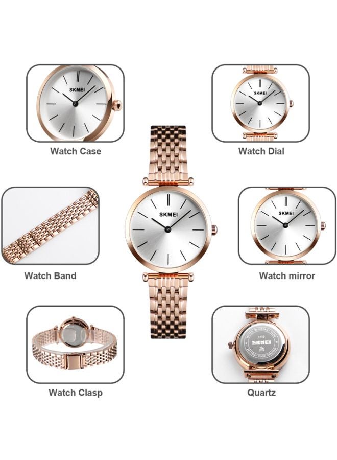 سكمي ساعة يد بعقارب مقاومة للماء طراز 1458 - 28 مم - ذهبي وردي للنساء - Image 2