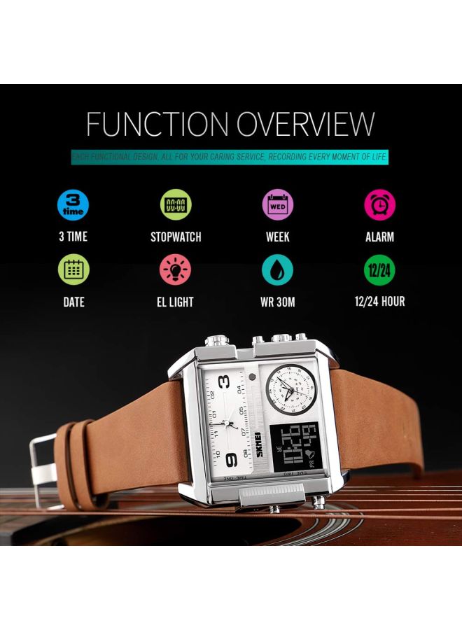 سكمي ساعة يد بعقارب/رقمية وبسوار من الجلد الصناعي ومقاومة للماء للرجال طراز 1391 للأولاد - Image 2