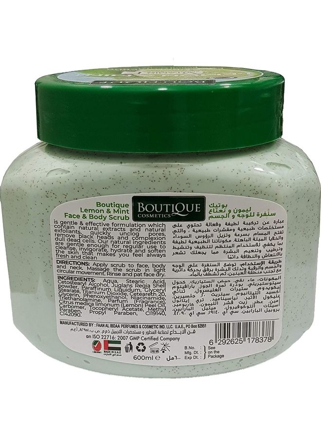 BOUTIQUE Lemon And Mint Face And Body Scrub 600ml - Image 2