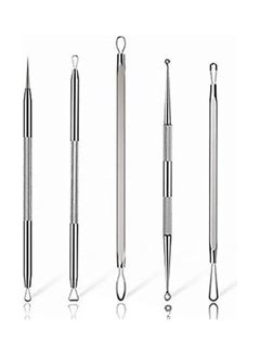 NuSense 5-Piece Stainless Steel Blackhead Remover With Case Silver  - Image 2