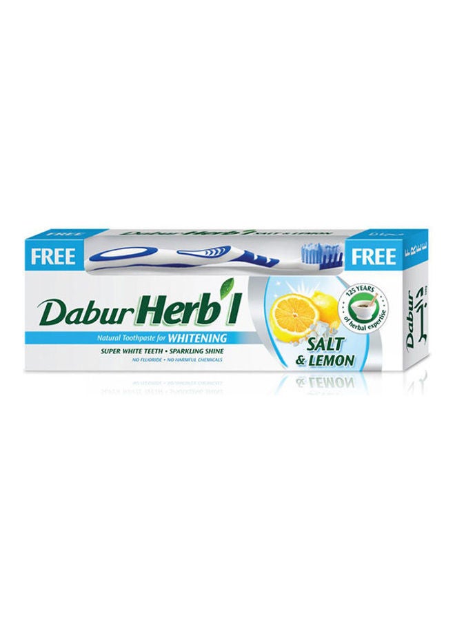 Herbal - Tooth Paste Lemon&Salt+Brush Free Multicolour 150grams - Image 1