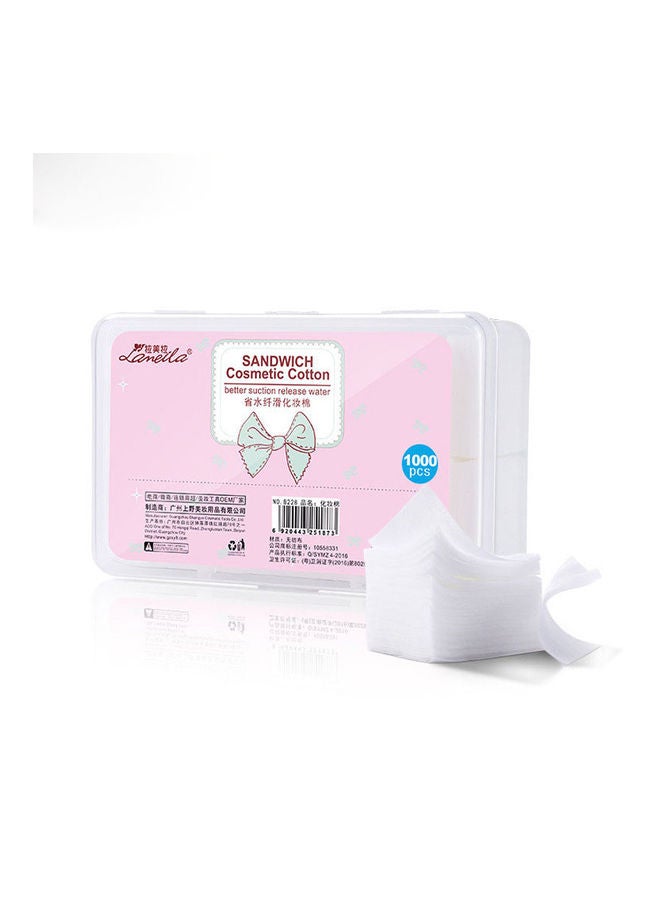 شاربدو عبوة شرائح ناعمة فائقة الرقة مصنوعة من القطن للماكياج من 1000 قطعة وردي/أبيض - Image 1