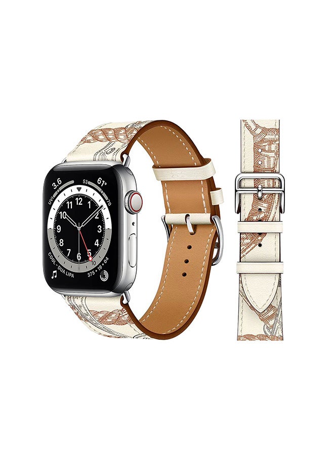 Perfii Genuine Leather Replacement Band For Apple Watch Series 6/SE/5/4/3/2/1 Blanc White - Image 2