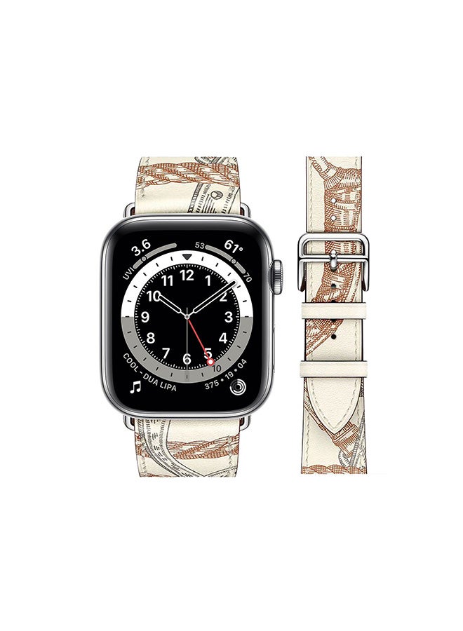 Perfii Genuine Leather Replacement Band For Apple Watch Series 6/SE/5/4/3/2/1 Blanc White - Image 1