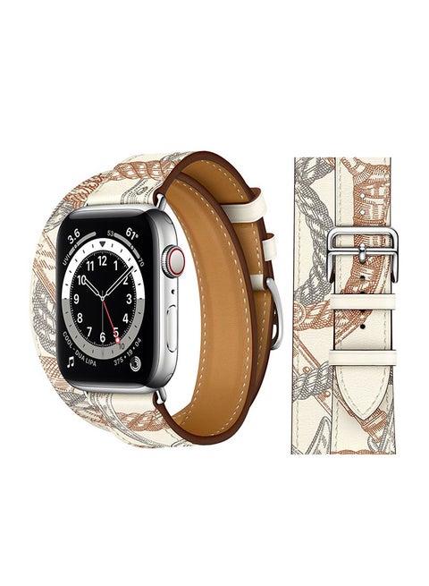 Double Tour Leather Replacement Band For Apple Watch Series 6/SE/5/4/3/2/1 Blanc White