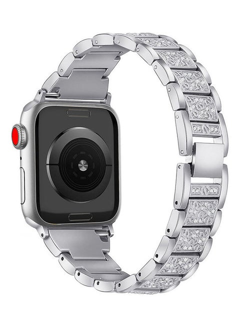 Promate Bracelet Watch Strap, Stylish Crystal Studded Metallic Bracelet Replacement Apple Watch Band 38mm/40mm with Secure Metal Folding Buckle Lock and Link Pin Remover for Women, Apple Watch Series 1/2/3/4/5 Medium/Large, Frost-38ML Silver
