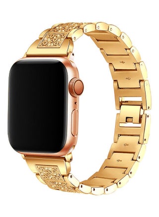Promate Bracelet Watch Strap, Stylish Crystal Studded Metallic Bracelet Replacement Apple Watch Band 38mm/40mm with Secure Metal Folding Buckle Lock and Link Pin Remover for Women, Apple Watch Series 1/2/3/4/5 Small/Medium, FROST-38SM Gold - v1611471112/N43790242A_1