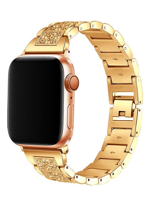 Promate Bracelet Watch Strap, Stylish Crystal Studded Metallic Bracelet Replacement Apple Watch Band 38mm/40mm with Secure Metal Folding Buckle Lock and Link Pin Remover for Women, Apple Watch Series 1/2/3/4/5 Small/Medium, FROST-38SM Gold