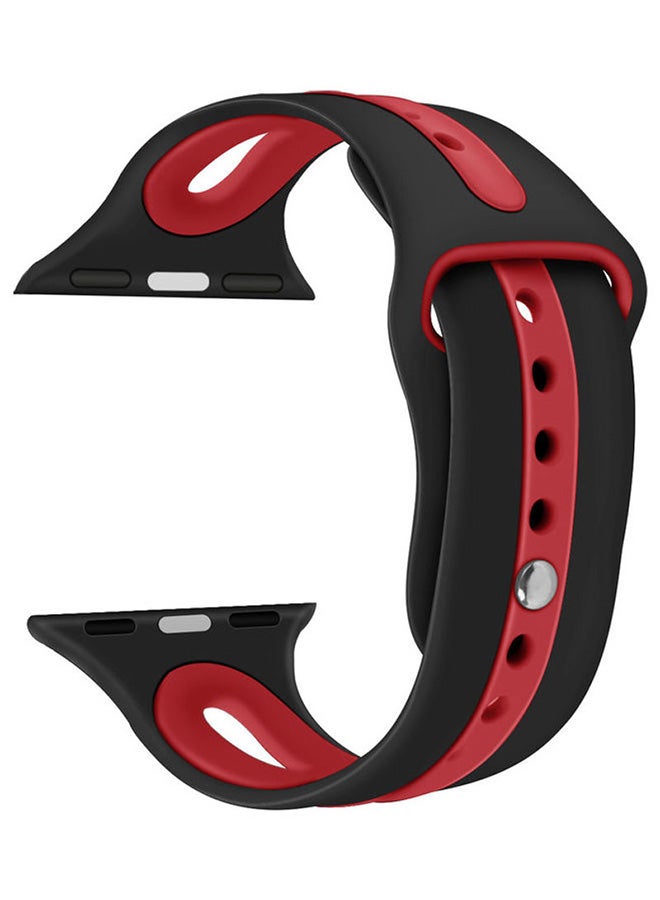 PROMATE - Promate Silicone Watch Strap, Sporty Dual Toned Soft Rubber Sweat Resistant Replacement Apple Watch 38mm/40mm Band with Adjustable Pin and Tuck Closure for Apple Watch Series 1/2/3/4/5 Medium/Large, HIPSTER-38ML Black Red - Image 1