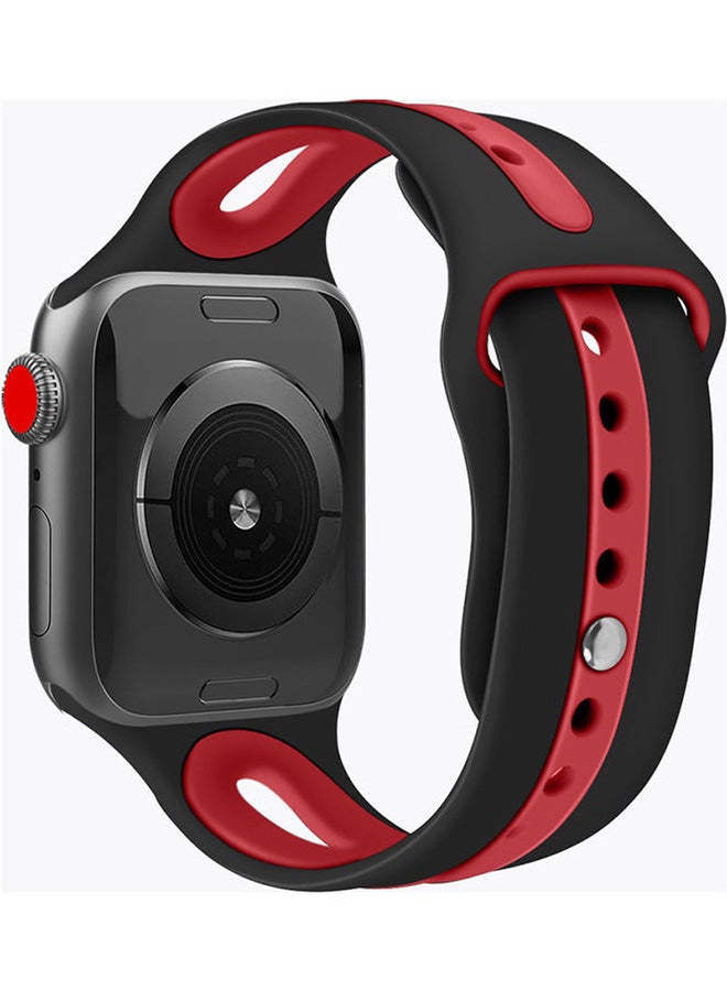 PROMATE - Promate Silicone Watch Strap, Sporty Dual Toned Soft Rubber Sweat Resistant Replacement Apple Watch 38mm/40mm Band with Adjustable Pin and Tuck Closure for Apple Watch Series 1/2/3/4/5 Medium/Large, HIPSTER-38ML Black Red - Image 1