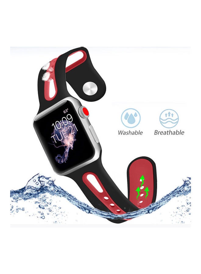 PROMATE - Promate Silicone Watch Strap, Sporty Dual Toned Soft Rubber Sweat Resistant Replacement Apple Watch 38mm/40mm Band with Adjustable Pin and Tuck Closure for Apple Watch Series 1/2/3/4/5 Medium/Large, HIPSTER-38ML Black Red - Image 1