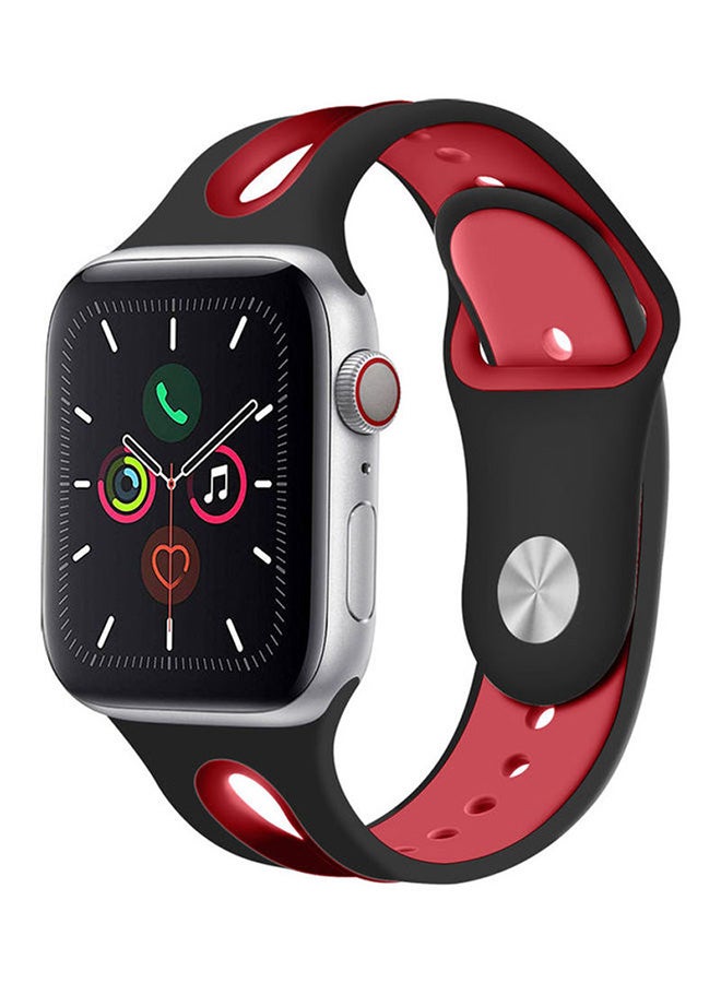 PROMATE - Promate Silicone Watch Strap, Sporty Dual Toned Soft Rubber Sweat Resistant Replacement Apple Watch 38mm/40mm Band with Adjustable Pin and Tuck Closure for Apple Watch Series 1/2/3/4/5 Medium/Large, HIPSTER-38ML Black Red - Image 1