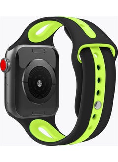 PROMATE Promate Silicone Watch Strap, Sporty Dual Toned Soft Rubber Sweat Resistant Replacement Apple Watch 38mm/40mm Band with Adjustable Pin and Tuck Closure for Apple Watch Series 1/2/3/4/5 Medium/Large, HIPSTER-38SM Black Green  - Image 3