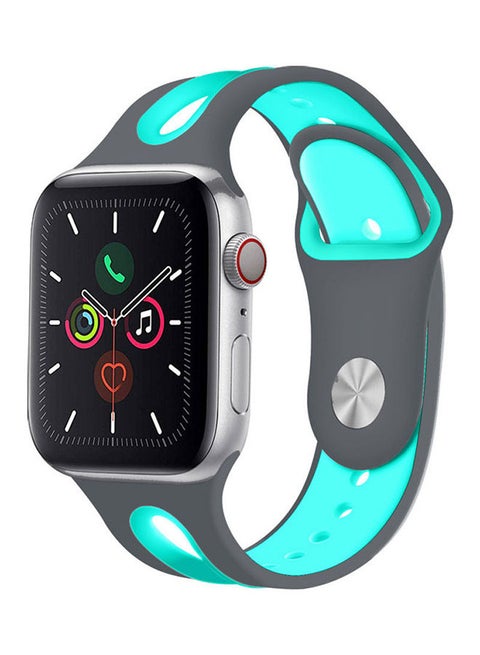 Promate Silicone Watch Strap, Sporty Dual Toned Soft Rubber Sweat Resistant Replacement Apple Watch 38mm/40mm Band with Adjustable Pin and Tuck Closure for Apple Watch Series 1/2/3/4/5 Medium/Large, HIPSTER-38SM Grey Turquoise