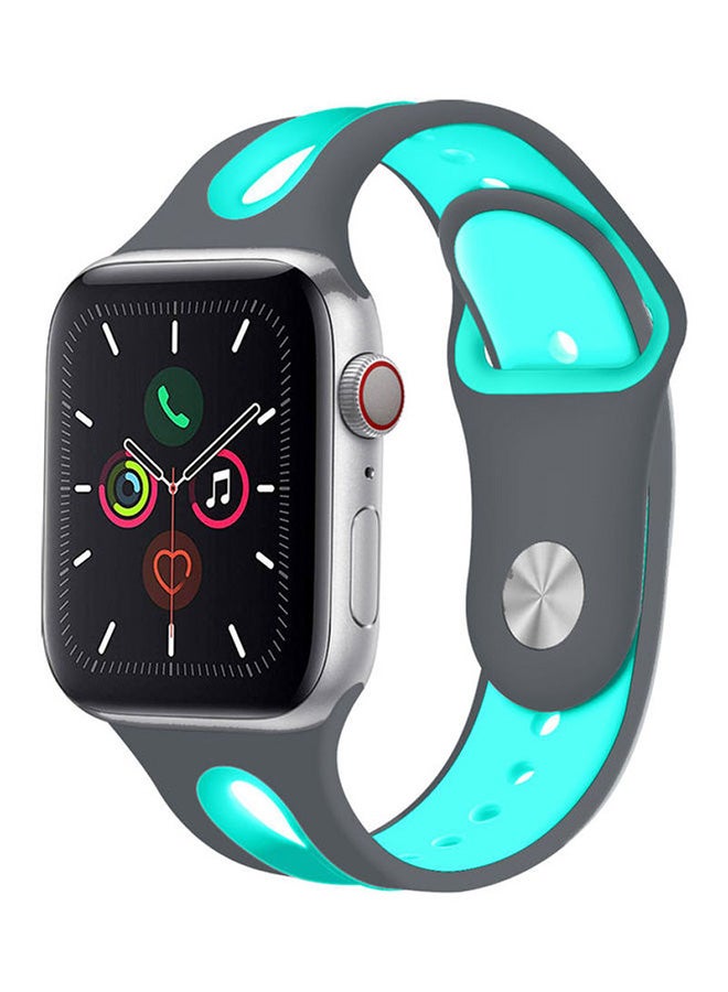 PROMATE - Promate Silicone Watch Strap, Sporty Dual Toned Soft Rubber Sweat Resistant Replacement Apple Watch 38mm/40mm Band with Adjustable Pin and Tuck Closure for Apple Watch Series 1/2/3/4/5 Medium/Large, HIPSTER-38SM Grey Turquoise - Image 1