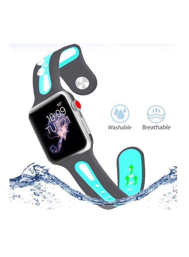 PROMATE - Promate Silicone Watch Strap, Sporty Dual Toned Soft Rubber Sweat Resistant Replacement Apple Watch 38mm/40mm Band with Adjustable Pin and Tuck Closure for Apple Watch Series 1/2/3/4/5 Medium/Large, HIPSTER-38SM Grey Turquoise - Image 1