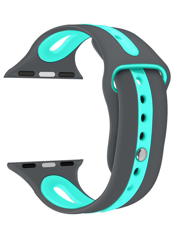 PROMATE - Promate Silicone Watch Strap, Sporty Dual Toned Soft Rubber Sweat Resistant Replacement Apple Watch 38mm/40mm Band with Adjustable Pin and Tuck Closure for Apple Watch Series 1/2/3/4/5 Medium/Large, HIPSTER-38SM Grey Turquoise - Image 1