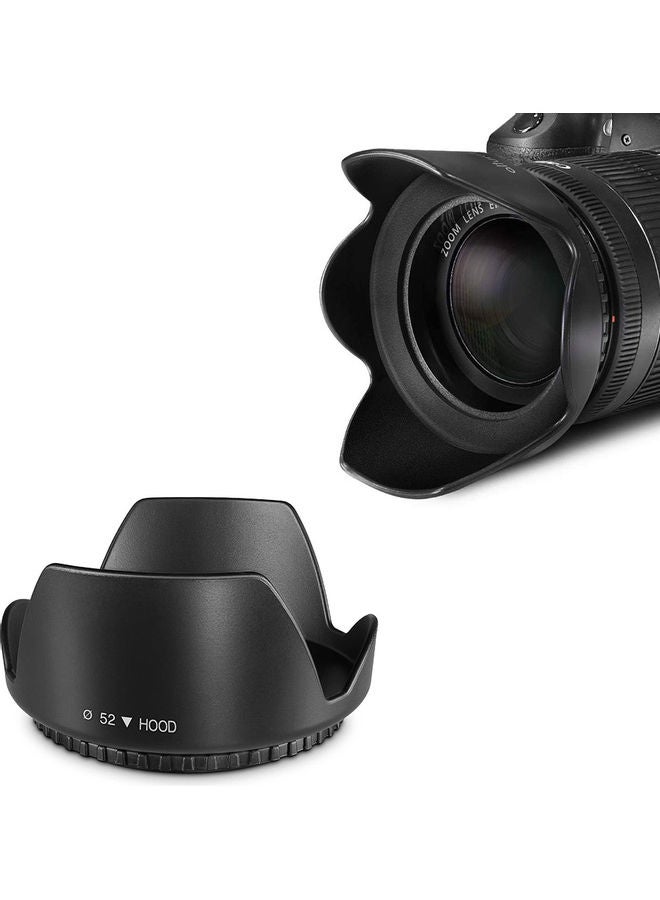 O Ozone - Professional 52mm Tulip Flower Lens Hood [ Compatible for Nikon, for Canon DSLR Camera, Digital Cameras and Camcorders ] [Protects Lens from Accidental Impact] Black - Image 1