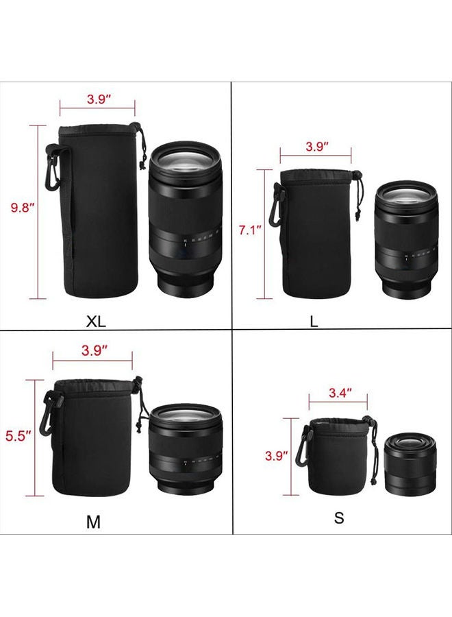 O Ozone - Set of 4 Thick Protective Neoprene Pouch Case for DSLR Camera Lens [Water Resistant] [Includes Small, Medium, Large & Extra Large Pouches] Splashproof Lens Cas Black - Image 1