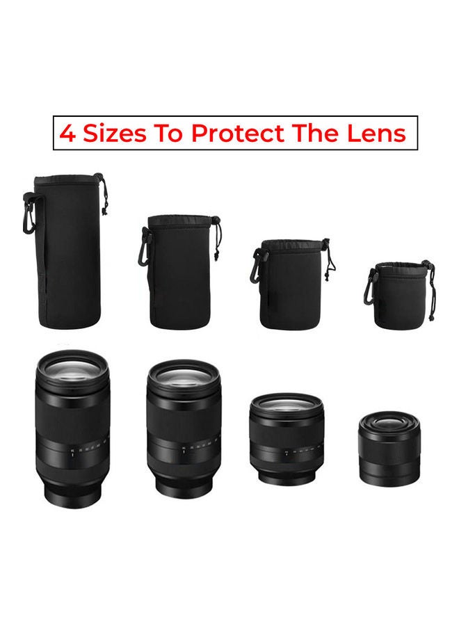 O Ozone - Set of 4 Thick Protective Neoprene Pouch Case for DSLR Camera Lens [Water Resistant] [Includes Small, Medium, Large & Extra Large Pouches] Splashproof Lens Cas Black - Image 1