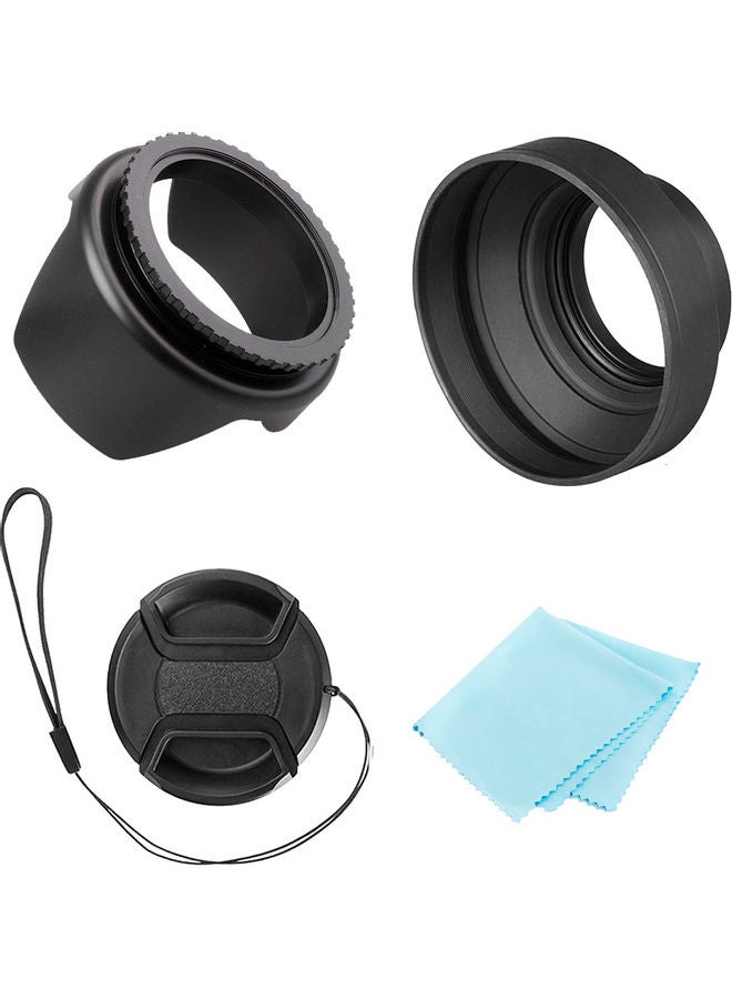 O Ozone O Ozone Professional 58mm Tulip Flower Lens Hood, Collapsible Rubber Hood, Lens Cap, Soft Cloth [ Compatible for Nikon, for Canon DSLR Camera and Camcorders ] [Protects Lens from Accidental Impact] Black - Image 1