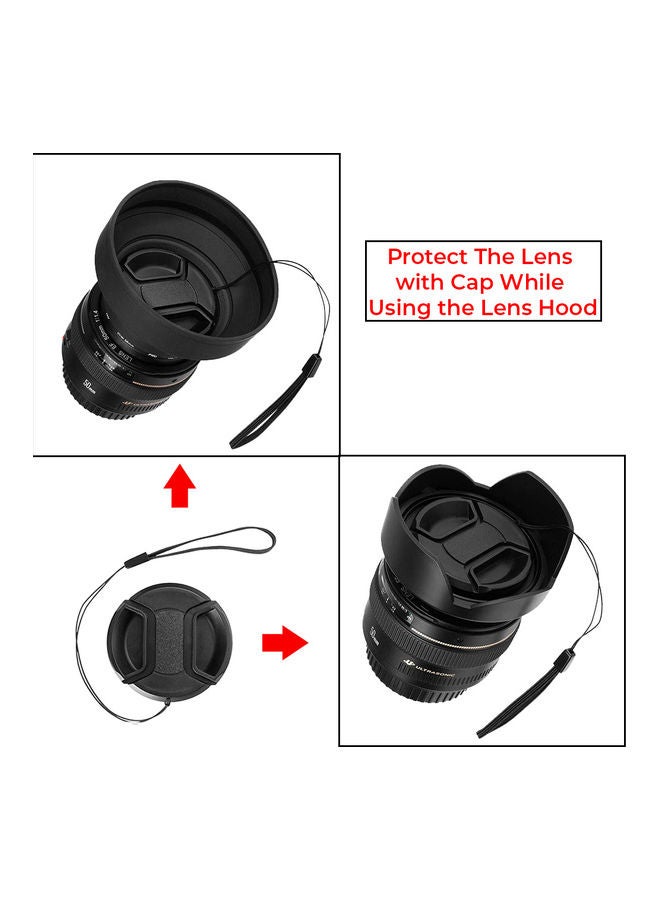 O Ozone O Ozone Professional 58mm Tulip Flower Lens Hood, Collapsible Rubber Hood, Lens Cap, Soft Cloth [ Compatible for Nikon, for Canon DSLR Camera and Camcorders ] [Protects Lens from Accidental Impact] Black - Image 3