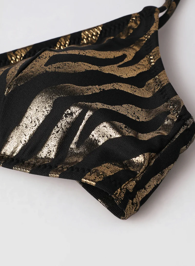 trendyol Metallic Zebra Print Bikini Top Gold/Black