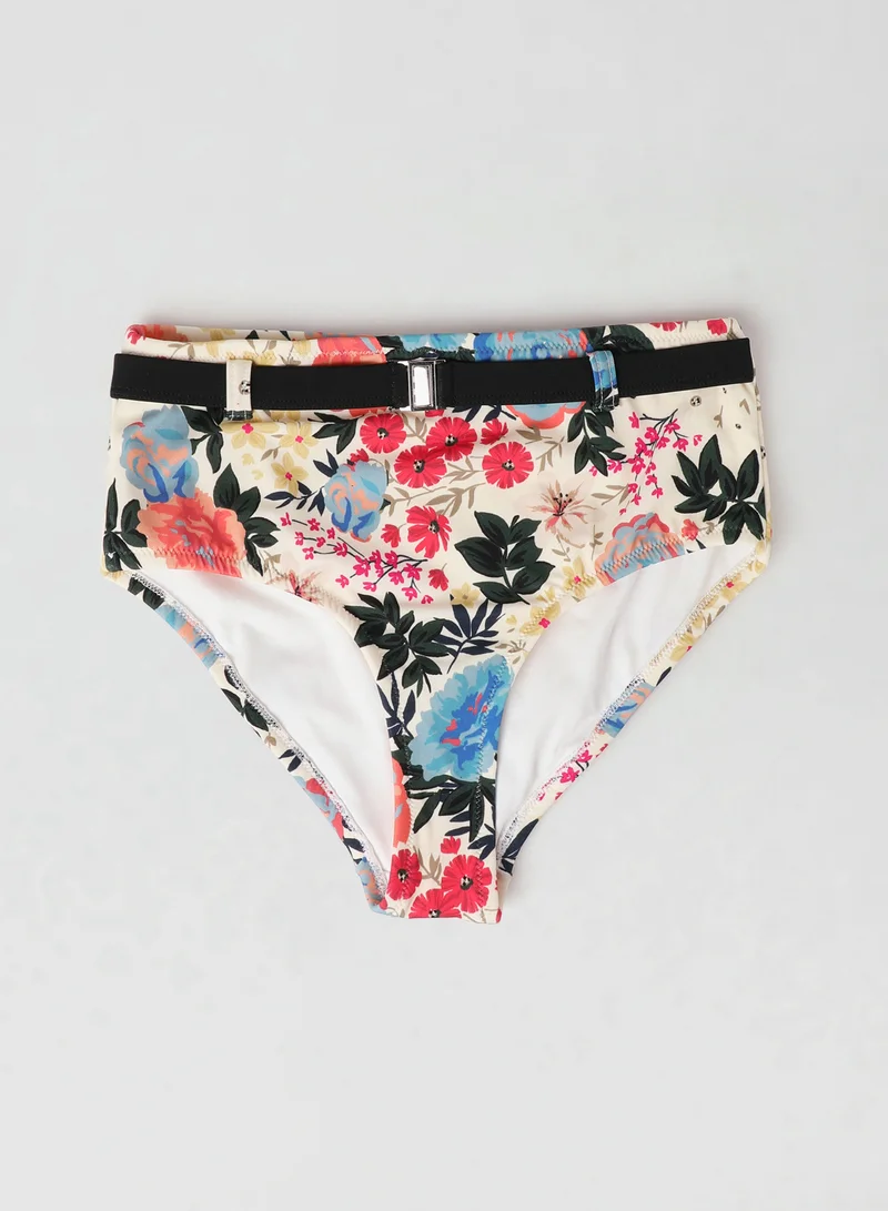 trendyol Belted Detail Floral Print Bikini Bottom Multicolour