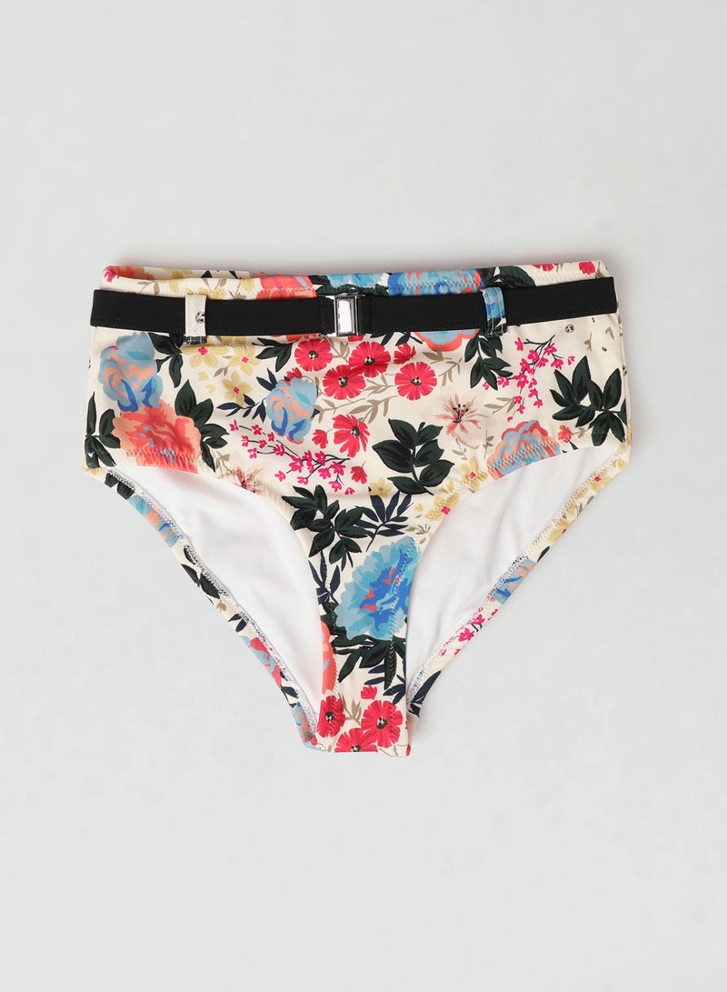 trendyol - Belted Detail Floral Print Bikini Bottom Multicolour - Image 1