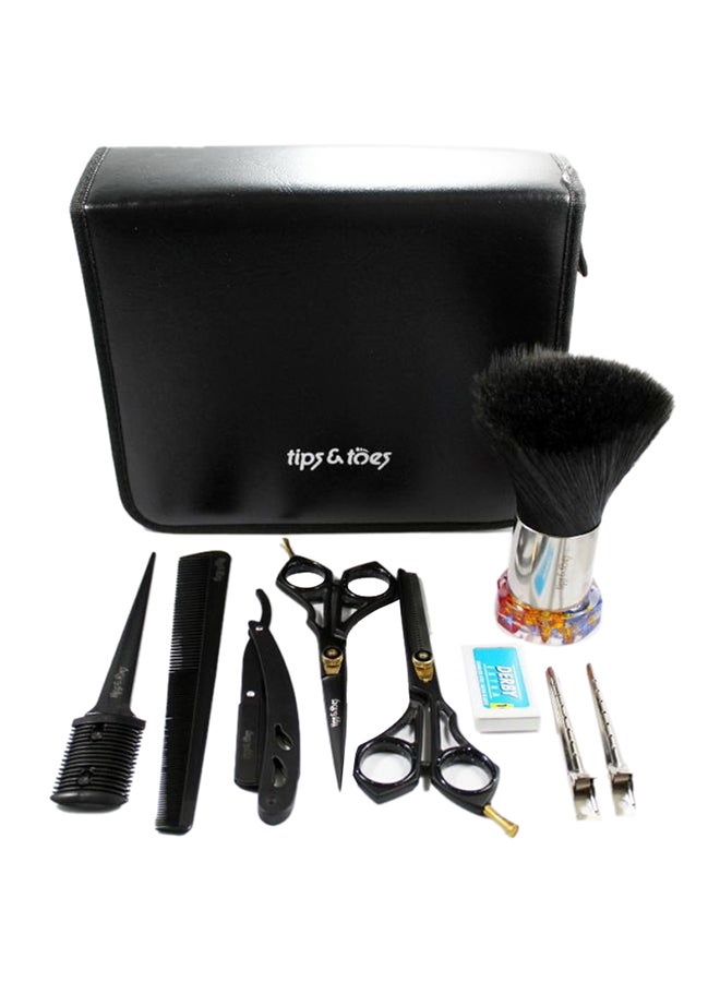 Tips & Toes 10-Piece Barber Hair Cutting Set Black/Silver  - Image 1