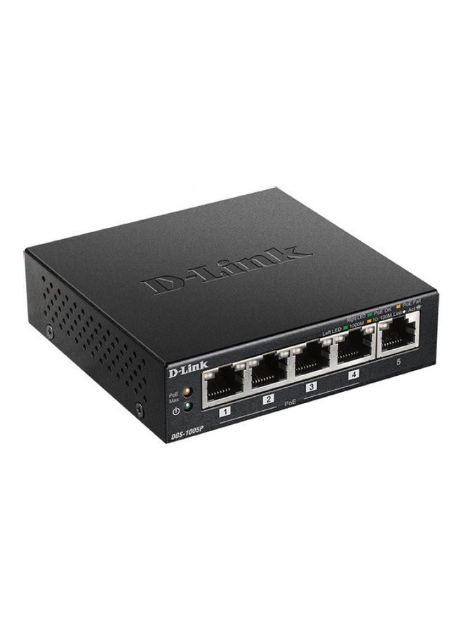 D-Link - 5-Port Gigabit Switch w/ 4 PoE Ports, 10 Gbps, 60W PoE Budget, IEEE 802.3at Compliant, Plug & Play, Easy Installation | DGS-1005P Black - Image 1