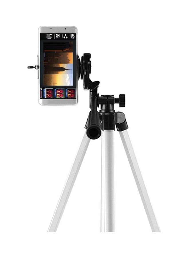 JF-3110 28-65cm Aluminum Alloy Tripod Portable Lightweight Travel 3-sections Stand w/Phone Holder 1/4inch Screw Hole for Projector Smart Phone Camera White  - Image 1