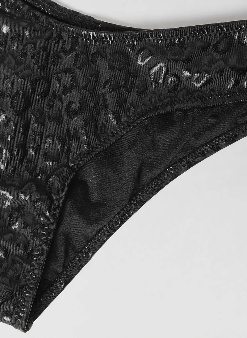 trendyol Glossy Cheetah Bikini Bottoms Black