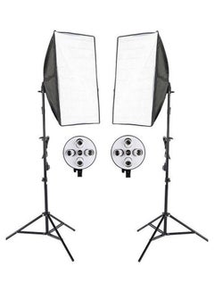 3-in-1 Photo Studio Kit 2 x 5 Lamp Holder 2 x 2m Light Stand 2 x 50 x 70cm Soft Box US Plug Black White