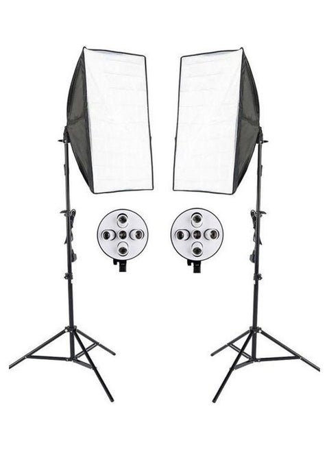 3-in-1 Photo Studio Kit 2 x 5 Lamp Holder 2 x 2m Light Stand 2 x 50 x 70cm Soft Box US Plug Black White